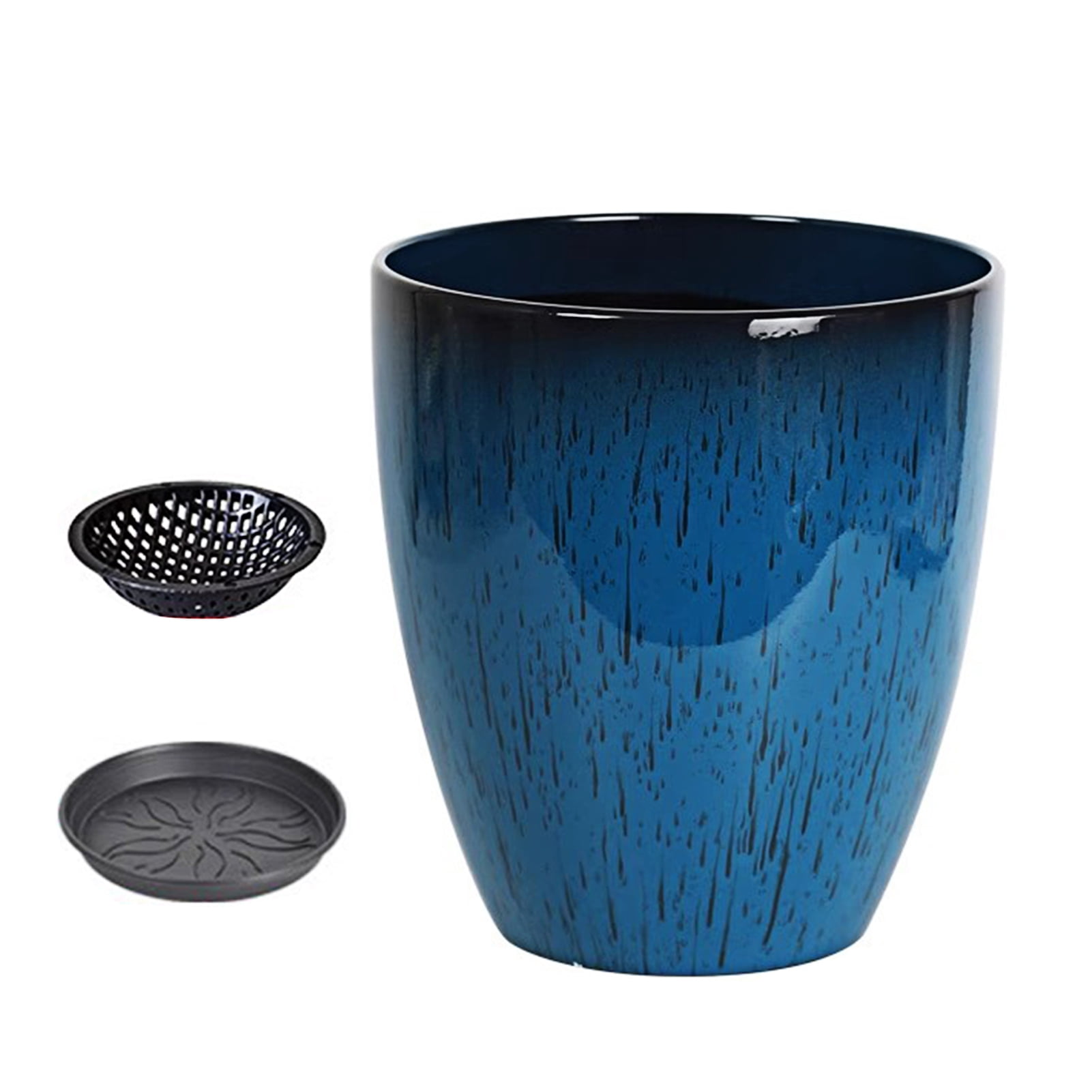 Hyasfey Deep Flower Pot Imitation Ceramic Plant Pot with Drainage Hole Resin Monstera Planter with Saucer for Indoor Outdoor Plants Home Garden Office Decor