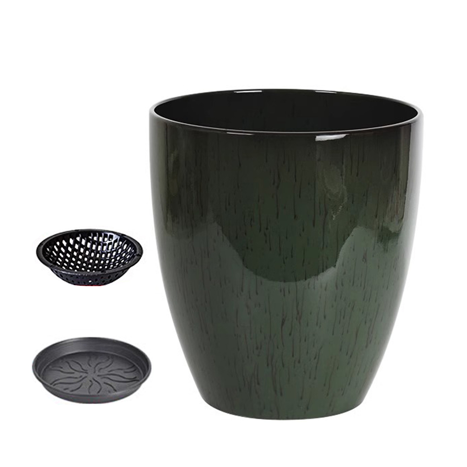 Hyasfey Deep Flower Pot Imitation Ceramic Plant Pot with Drainage Hole Resin Monstera Planter with Saucer for Indoor Outdoor Plants Home Garden Office Decor