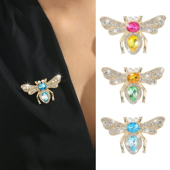 Hyasfey Lady Brooch Bee Shape Rhinestone Decor Anti-slip Shoulder Bag Suit Coat Collar Hat Scarf Decoration Clothes Pin Party Prom Bride Wedding Garment Jewelry
