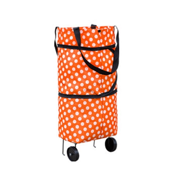 Hyasfey Orange Circle Design Shopping Cart Bag Portable Metal Bracket Oxford Fabric
