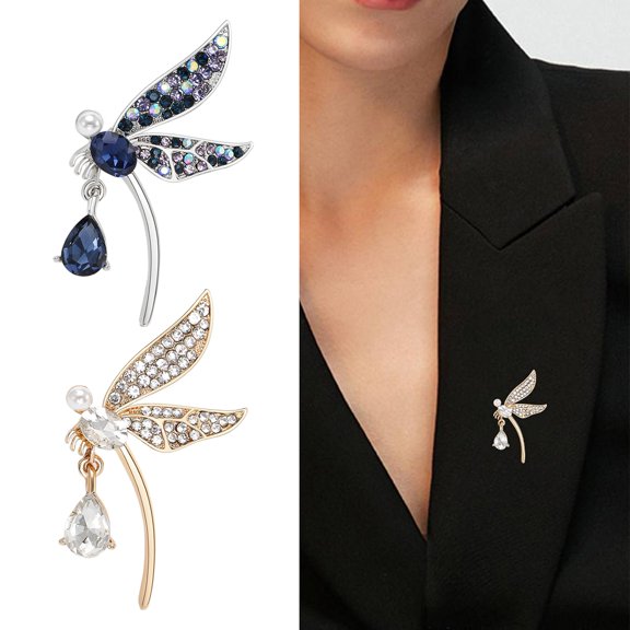 Hyasfey Rhinestone Dragonfly Brooch Dazzling Alloy Lapel Pin Anti-exposure Coat Suit Clothing Accessories for Women