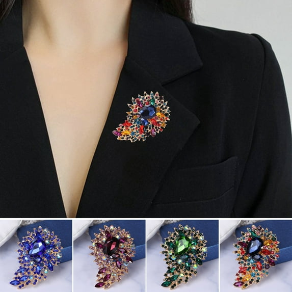 Hyasfey Vintage Crystal Brooch Anti-oxidation Anti-rust Alloy Lapel Pin Chic Colorful Crafted Pin Gift for Her