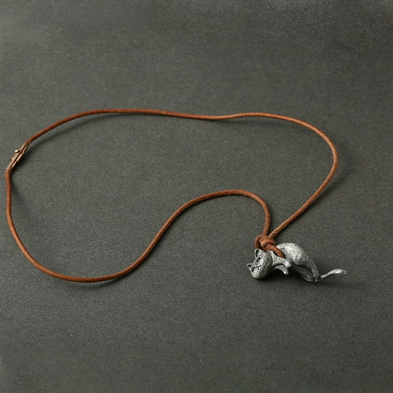 Hyasfey Vintage Necklace Silver Color Jewelry Choker Sad Hanging Cat Shape Necklace Couple Necklace Animal Kitty Necklace