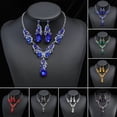 thumbnail image 1 of Hyasfey Women Necklace Earrings Set Luxury Symmetric Retro Rhinestone Hollow Out Anti-allergy Hanging Earrings Bridal Wedding Prom Anniversary Jewelry Set, 1 of 8