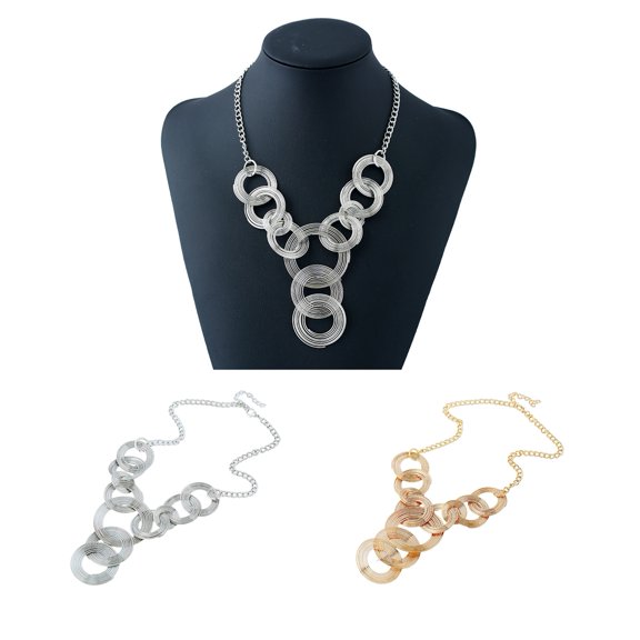 Hyasfey Women Necklace Europe And America Geometric Minimalistic Fine Workmanship Electroplating Dress Up Fade Resistant Circle Pendant Multilayer Charm Necklace Jewelry Accessory