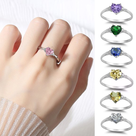Hyasfey Women Ring Shiny Cubic Zirconia Inlaid Temperament Geometric Bright Luster Decoration Emerald Heart-shaped Promise Ring Fashion Jewelry for Girlfriend