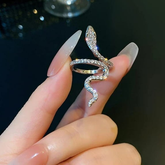 Hyasfey Women Ring Shiny Elegant Charming Dress Up All Match Snake Shape Rhinestone Ring Daily Life