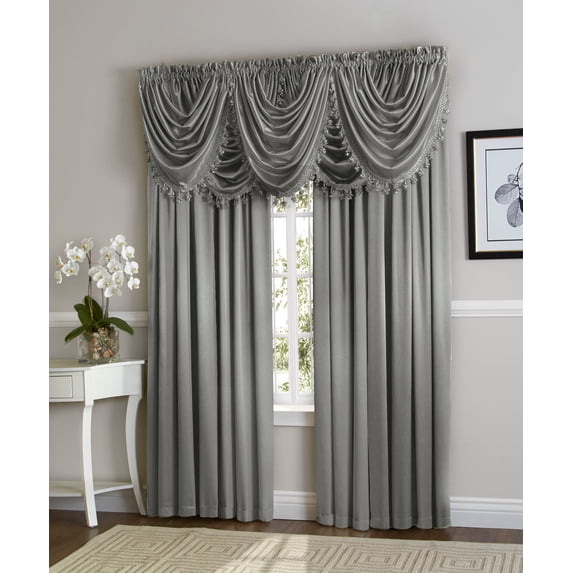 GoodGram Hyatt Gray Solid Print Valances Light Filtering Kitchen Curtains, 54” x 84” (4 Panels)