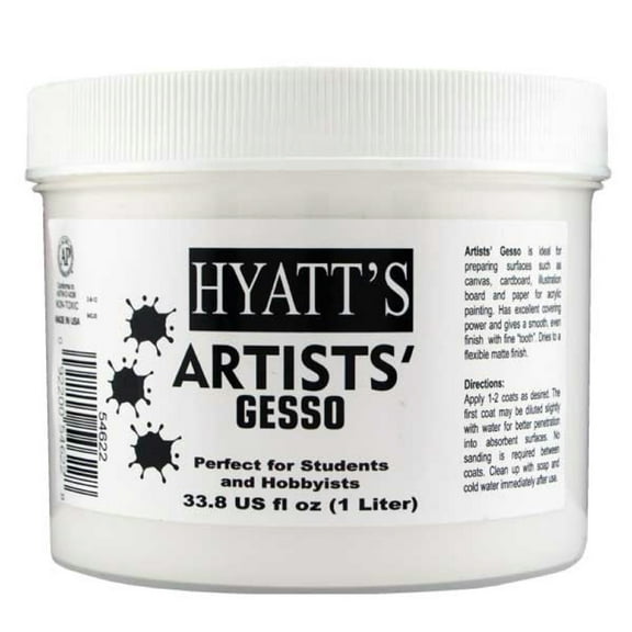 Hyatt's Artists' Acrylic Gesso - 32 Oz Jar, Made in USA, Perfect for Students and Hobbyists, Conforms to ASTM-D 4236