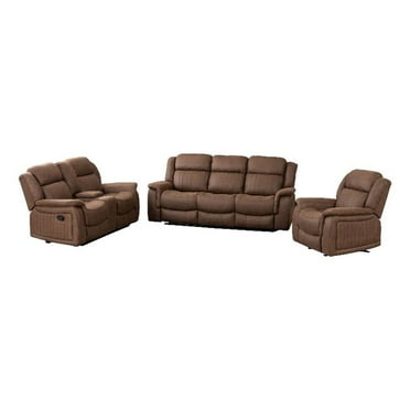 Hybition 3 Piece Fabric Reclining Living Room Set with Cup Holders Storage Brown