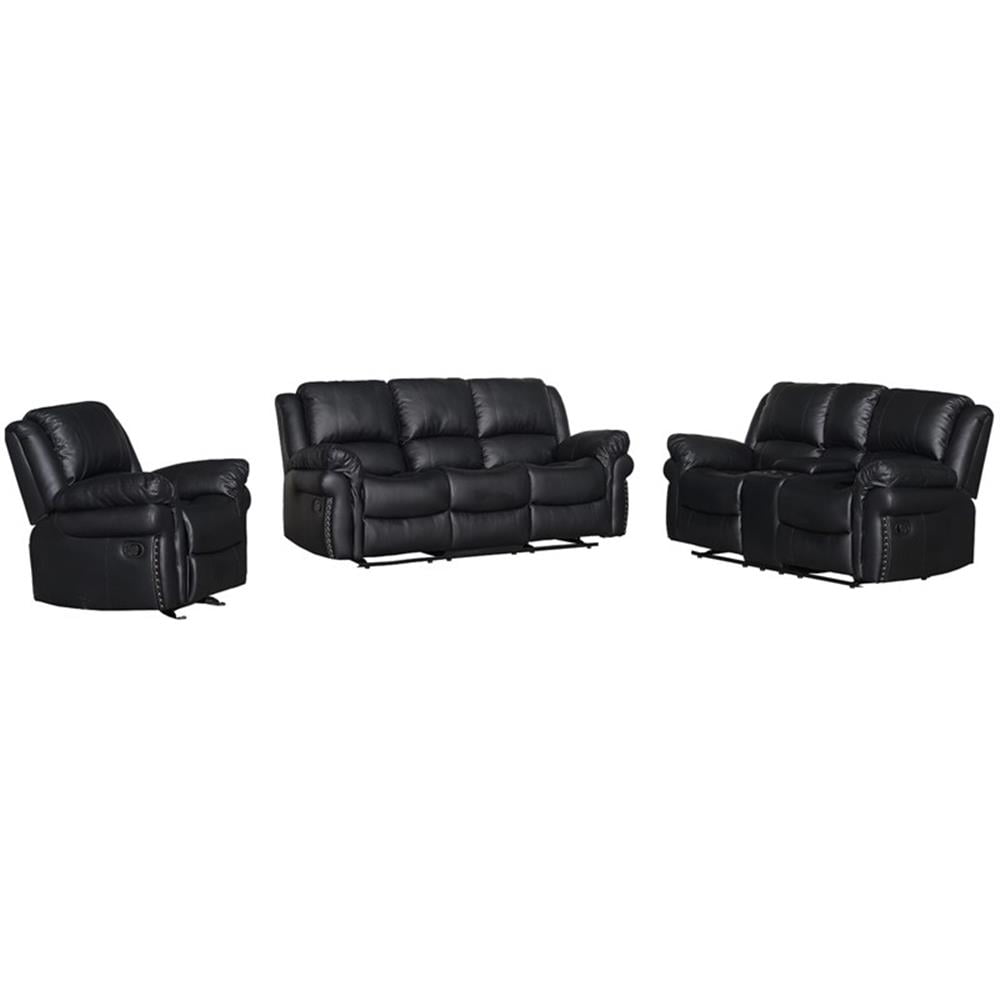 Hybition 3 - Piece Living Room Set Faux Leather Sofa Set-Black ...
