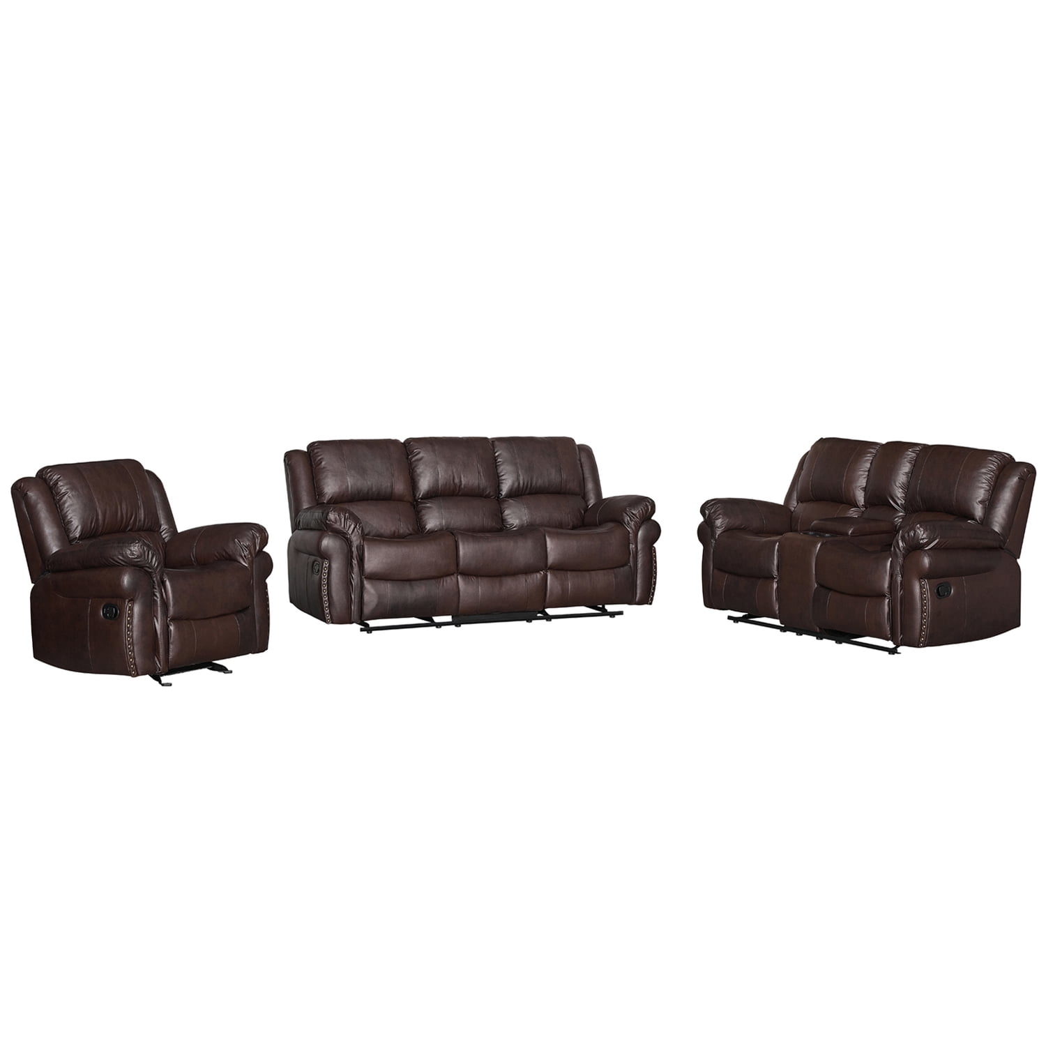 Hybition 3 - Piece Living Room Set Faux Leather Sofa Set-Brown ...