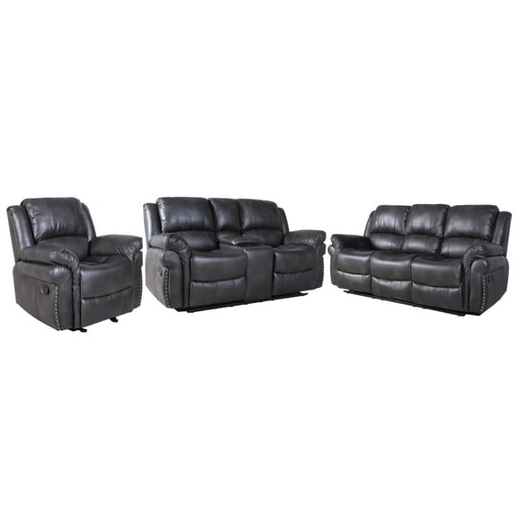 Hybition 3 - Piece Living Room Set Faux Leather Sofa Set-Gray