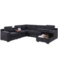 thumbnail image 1 of Hybition Chenille Sofa Modern Pullout Sofa bed 7 Seater Sectional Couch with Multifunctional Console & Storage Chaise-Color:Dark Grey, 1 of 8