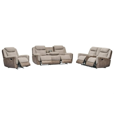 Hybition Fabric Modern Sofa Set Manual Reclining Living Room Set-Brown