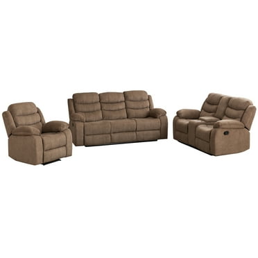 Hybition Fabric Reclining Sofa Set Modern Chair & Loveseat & Sofa Set Brown