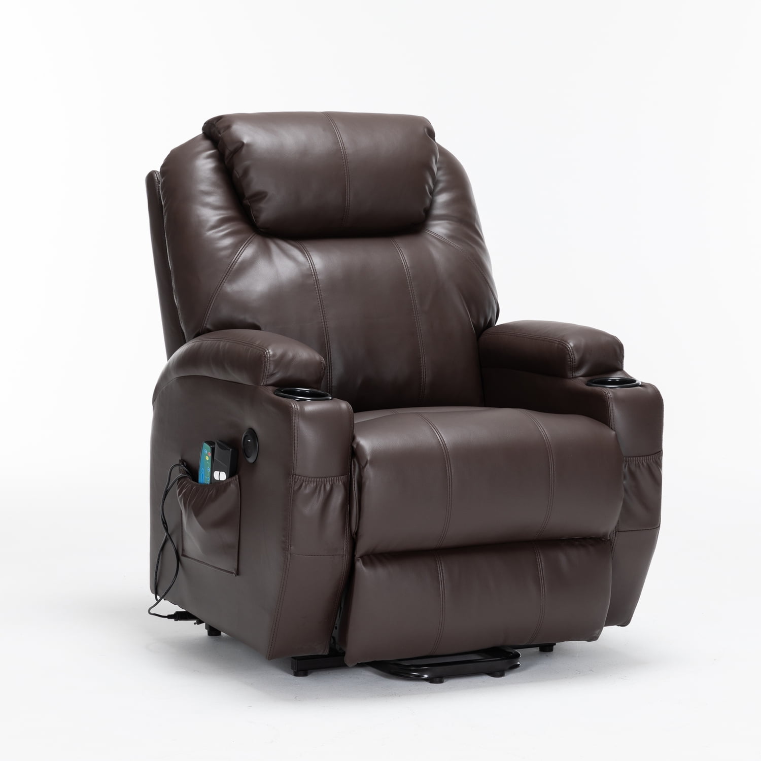 Brown Faux Leather Manual Recliner with Massage and Heat