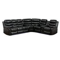 Hybition Faux Leather Living Room Set Modern Reclining Sectional Sofa Set- Black