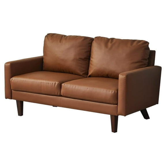 Hybition Faux Leather Loveseat Modern Sofa for Living Room/Office-Brown