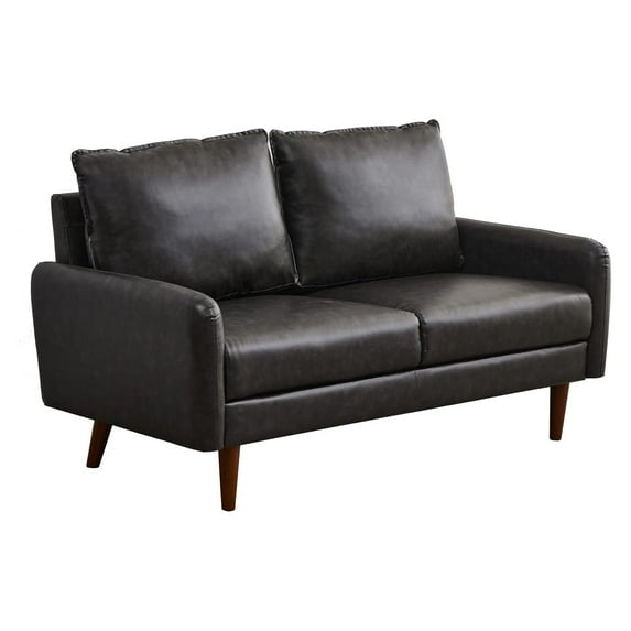 Hybition Faux Leather Loveseat Modern Sofa for Living Room Office Gray