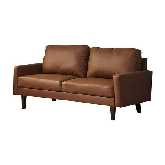 Hybition Faux Leather Sofa Mid-Century Modern Couch for Living Room/Office-Brown