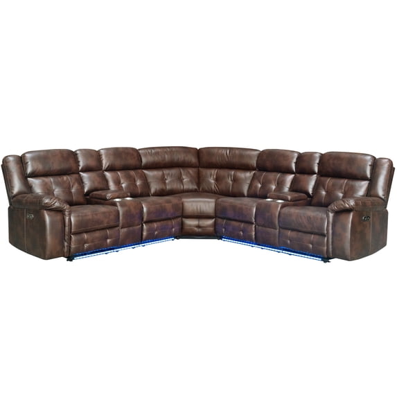 Hybition L-Shaped Faux Leather Sofa set, with LED Light Strips&Cup Holders, Recliners Couch-Color:Light Brown