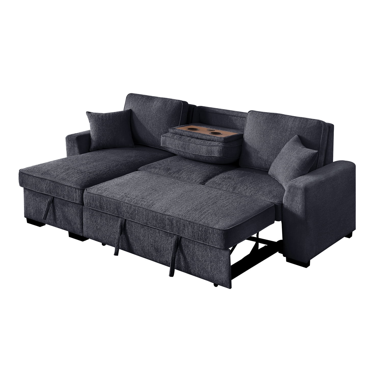 Hybition L-Shaped Sleeper Sectional Sofa with Storage Chaise, Pull Out ...