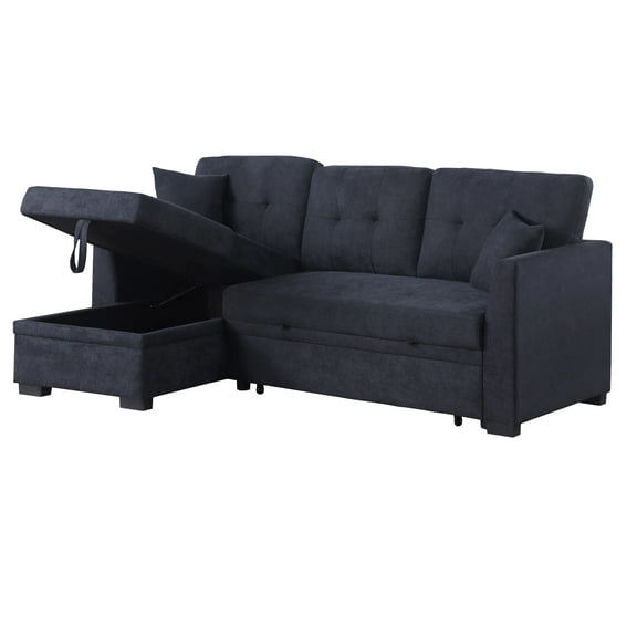 Hybition Modern Velvet Sofa Convertible L-Shaped Sofa Pull Out Sleeper Sofa Bed