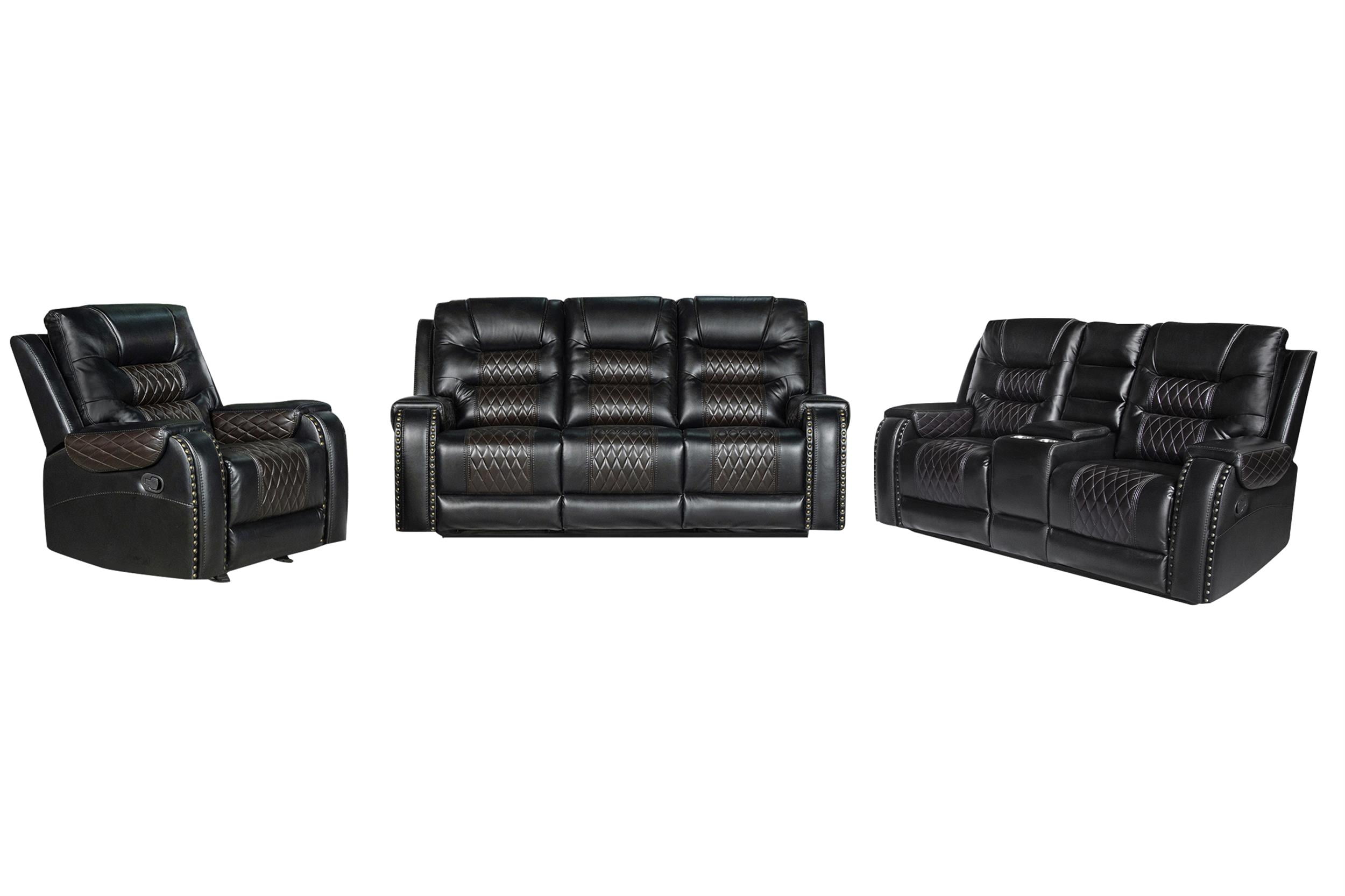 Hybition PU Leather Manual Recliner Sofa Set 3 Pieces Living Room Set Black Walmart Business Supplies