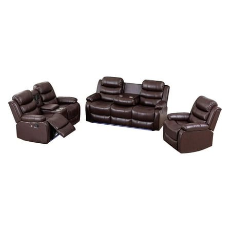 Hybition PU Leather Multi Functional Sofa Set Reclining Living Room Set Brown