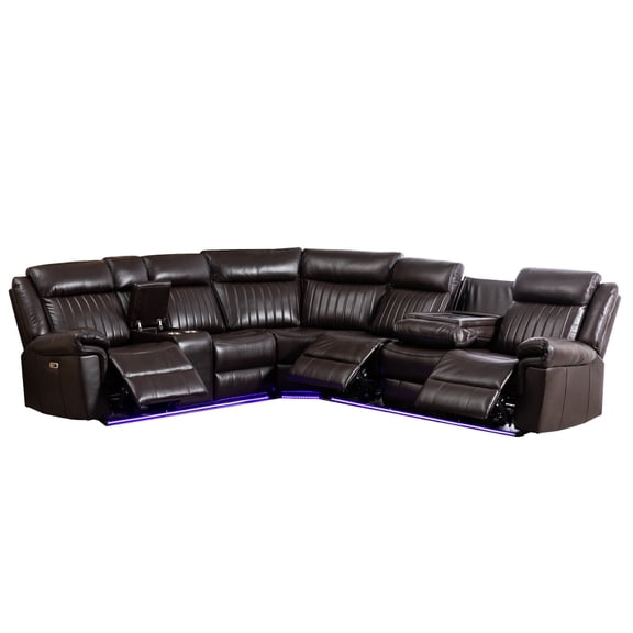 Hybition Power Reclining Sectional Sofa  PU Leather L-Shaped Sofa -Brown