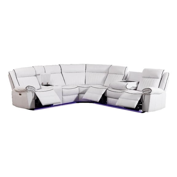 Hybition Power Reclining Sectional Sofa PU Leather L-Shaped Sofa White