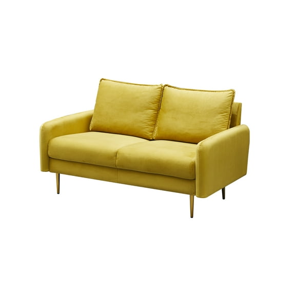 Hybition Velvet Loveseat Modern Sofa with Metal Legs for Living Room-Gold