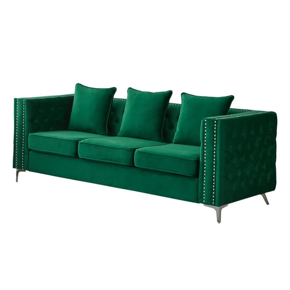 Hybition Velvet Sofa Modern Couch with Button-Tufted Metal Legs Green