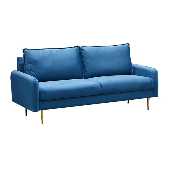 Hybition Velvet Sofa Modern Couch with Metal Legs for Living Room-Blue