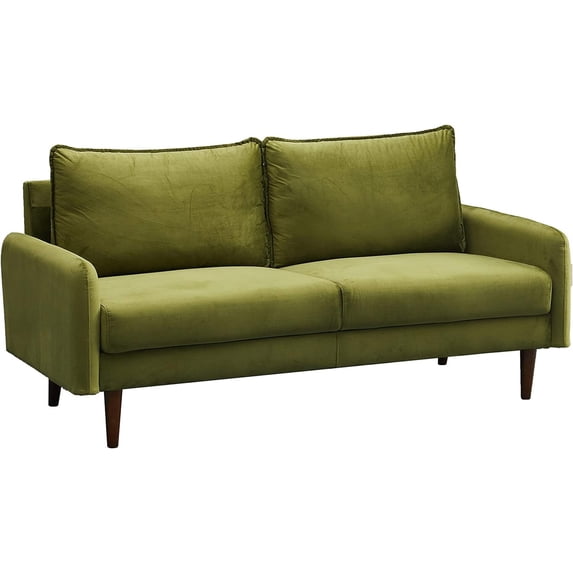 Hybition Velvet Sofa Modern Couch with Wooden Legs for Living Room - Army Green