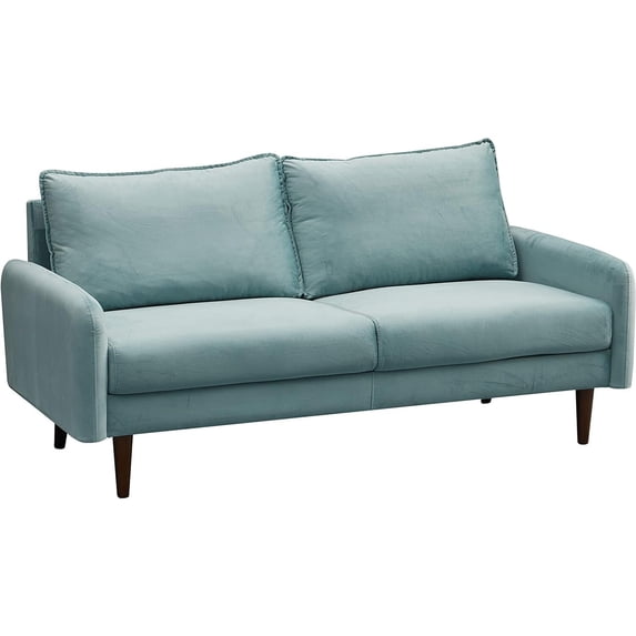 Hybition Velvet Sofa Modern Couch with Wooden Legs for Living Room - Cyan