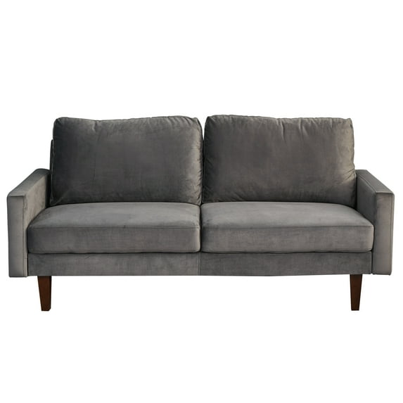 Hybition Velvet Sofa Modern Couch with Wooden Legs for Living Room,Office-Grey