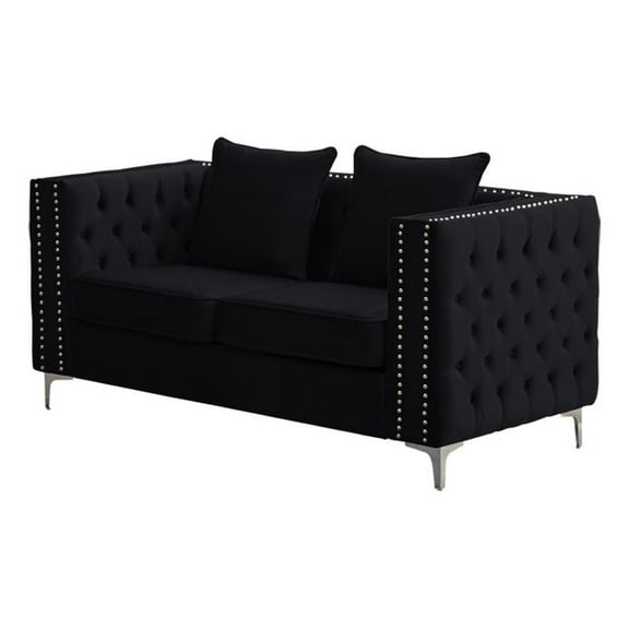 Hybition Velvet Sofa Modern Loveseat with Button-Tufted & Metal Legs Black