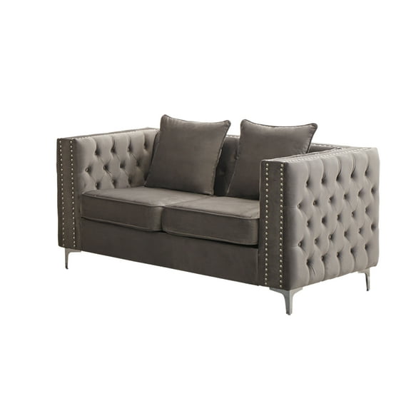 Hybition Velvet Sofa Modern Loveseat with Button-Tufted & Metal Legs Grey