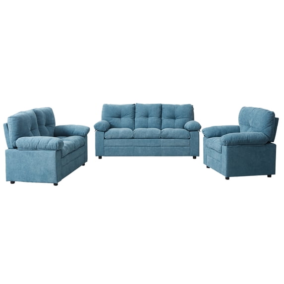 Hybiton Modern 3 Piece Sofa Set Linen Chair & Loveseat & Sofa - Blue