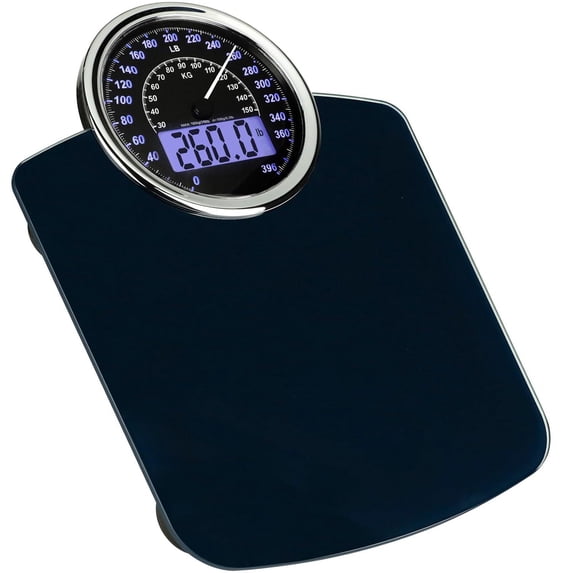 Hybrid 2-in-1 Analog & Digital Weighing Scale for Body Weight - Thick Tempered Glass - Extra Large Display - Easy to Read Bathroom Scale