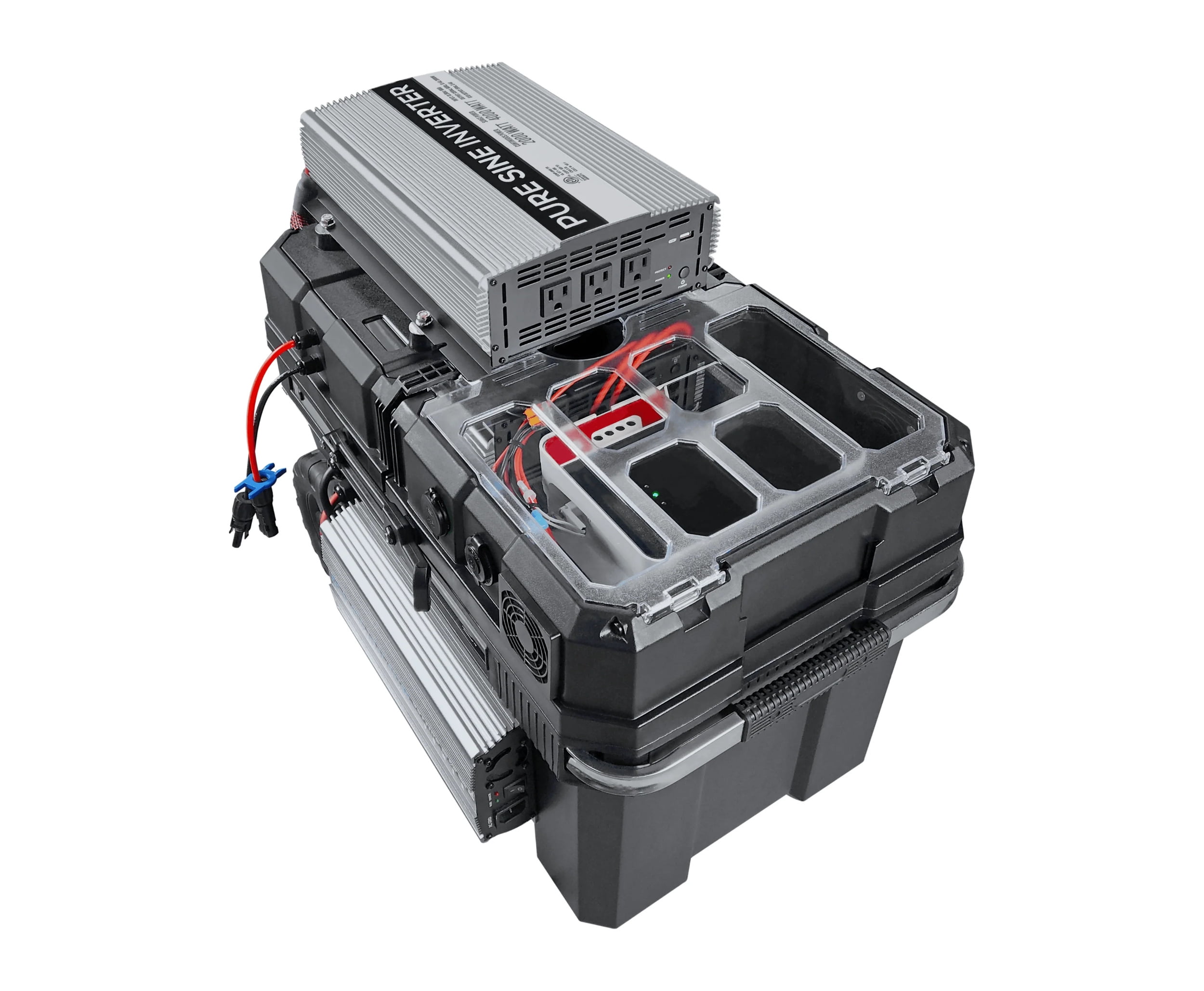 Hybrid 4,000W (2,000W On Grid + 2,000W Off Grid) Portable MPPT Solar Generator Powerhouse and Pure Sine Battery Box, USB, 12V