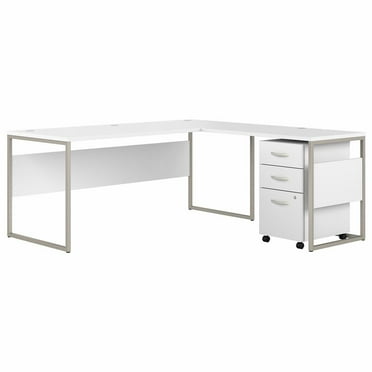 Hybrid 72W L Shaped Table Desk with Drawers in White - Engineered Wood