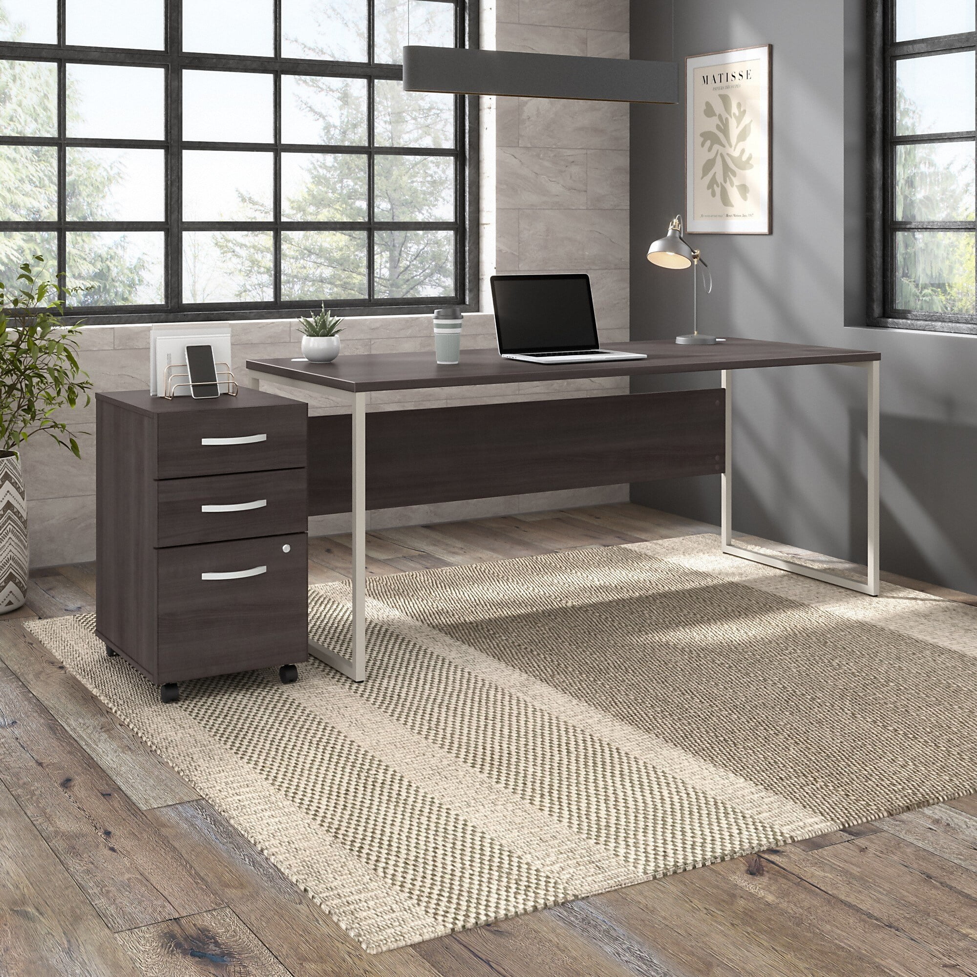 Hybrid 72W x 30D Computer Desk with Drawers in Storm Gray - Engineered ...