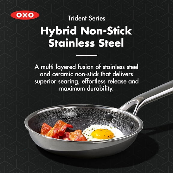 Hybrid 8 Inch Nonstick Stainless Steel Frying Pan with Diamond-Infused Ceramic Coating for Even Heating