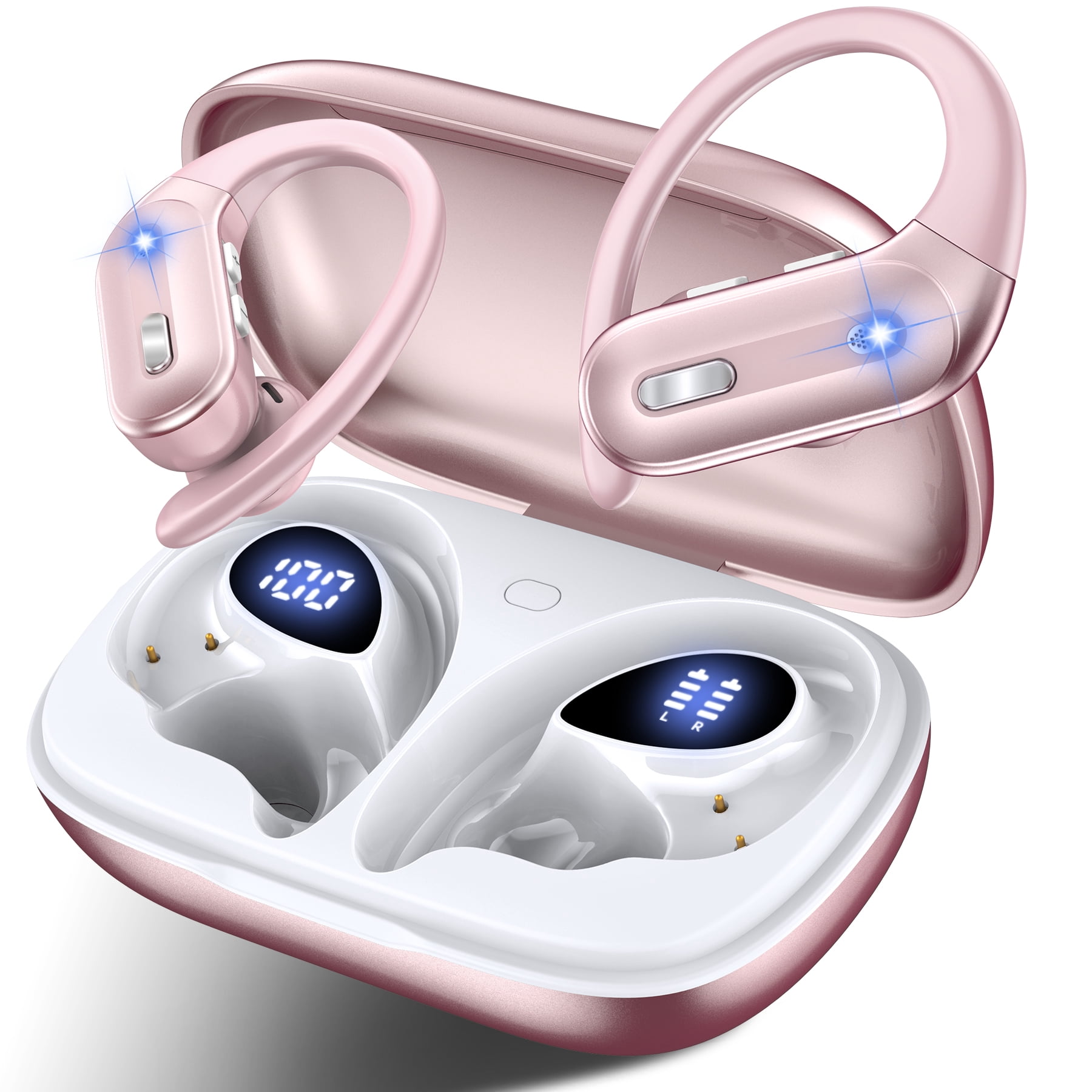 Hybrid Active Noise Cancelling Wireless Ear Buds, 75Hrs Bluetooth 5.3 Headphones IP7 Waterproof for Sport, Running Wireless Earphones with ENC, Deep Bass Over Ear bud with Earhooks for Android, iOS