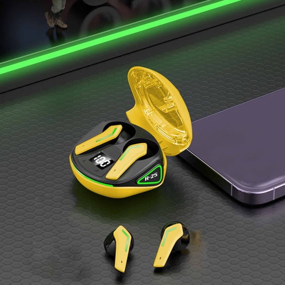 Hybrid Active Noise Cancelling Wireless Earbuds, 6 Mics ENC Clear Call, IPX8 Waterproof, in Ear Bluetooth 5.3 Headphones Stereo Bass Ear Buds 59H Playtime with LED Display 32 EQs via APP - Yellow