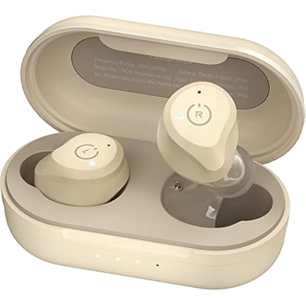 Hybrid Active Noise Cancelling Wireless Earbuds, in Ear Headphones IPX6 Waterproof Bluetooth 5.3 Stereo Earphones, Immersive Sound Premium Deep Bass Headset Khaki