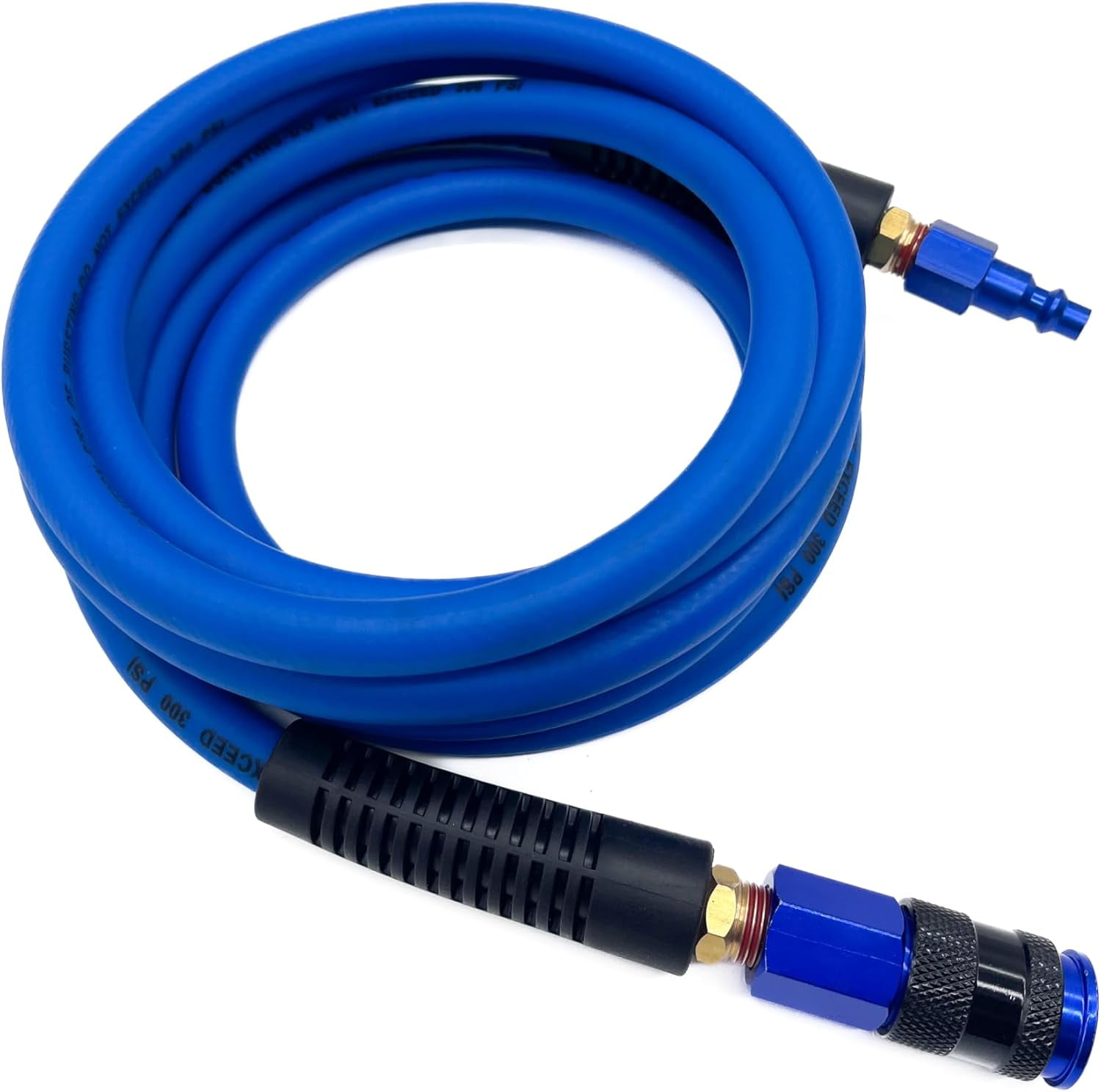 Hybrid Air Hose 1/4-Inch x 10FT, Air Compressor Hose 300 PSI Heavy Duty, All-Weather Flexibility with Band Aluminum Colored Universal Coupler and Plug,with BendRestrictors,Dark Blue
